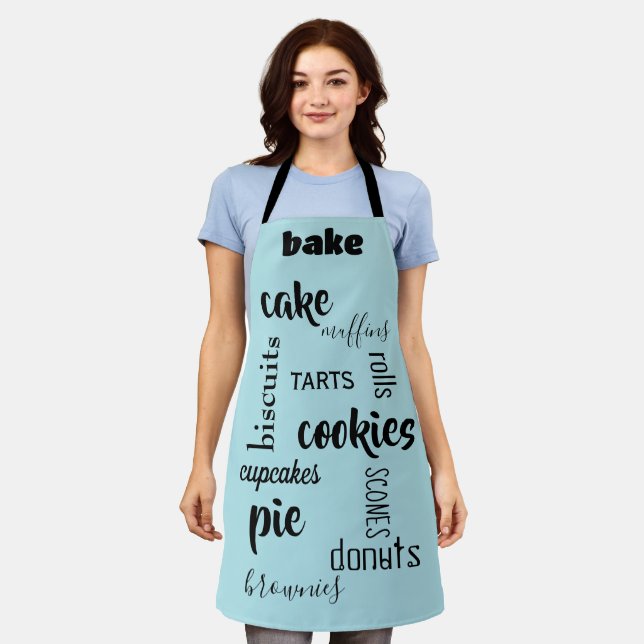 Tablier Baking Words Blue Kitchen (Porté)