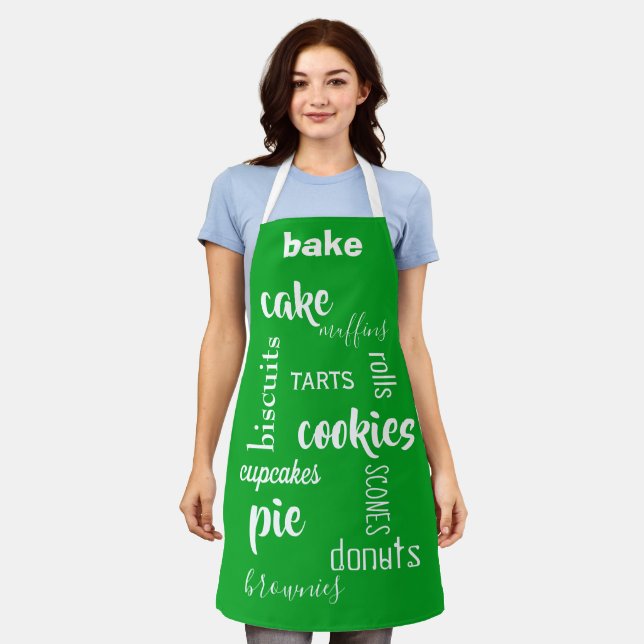 Tablier Baking Words Green Kitchen Apron (Porté)