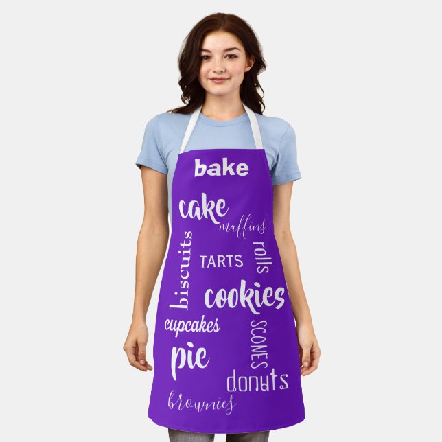 Tablier Baking Words Purple Kitchen Apron (Porté)