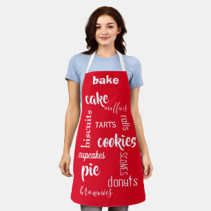 Tablier Baking Words Red Kitchen Apron