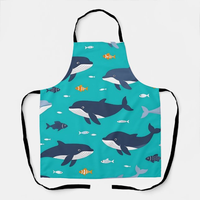 Tablier Baleines dauphins motif océan (Recto)