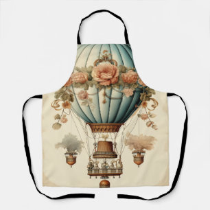 Tablier Ballon vintage Steampunk Floral Blue Hot Air