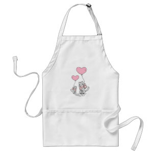 TABLIER BALLONS COEUR ROSE VALENTINE AVEC CUISINE GRIS