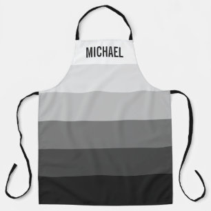 Tablier Bandes de dégradé noir et blanc avec nom personnal