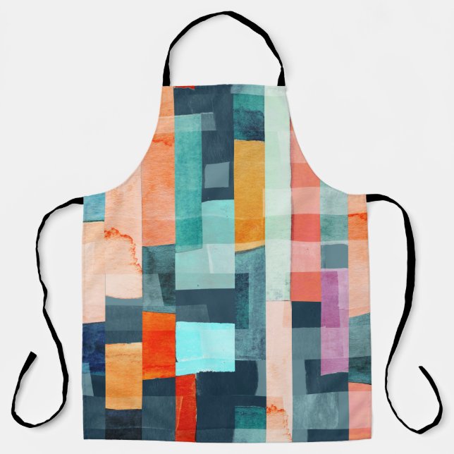 Tablier Bandes géométriques multicolores, motif tendance. (Recto)