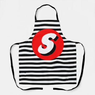 Tablier Bandes noires et blanches Monogramme S
