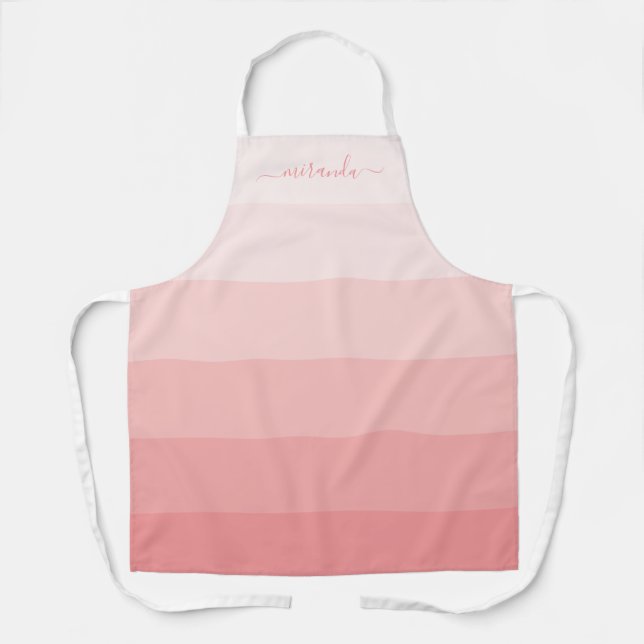 Tablier Bandes rose pastel dégradé avec nom personnalisé (Recto)