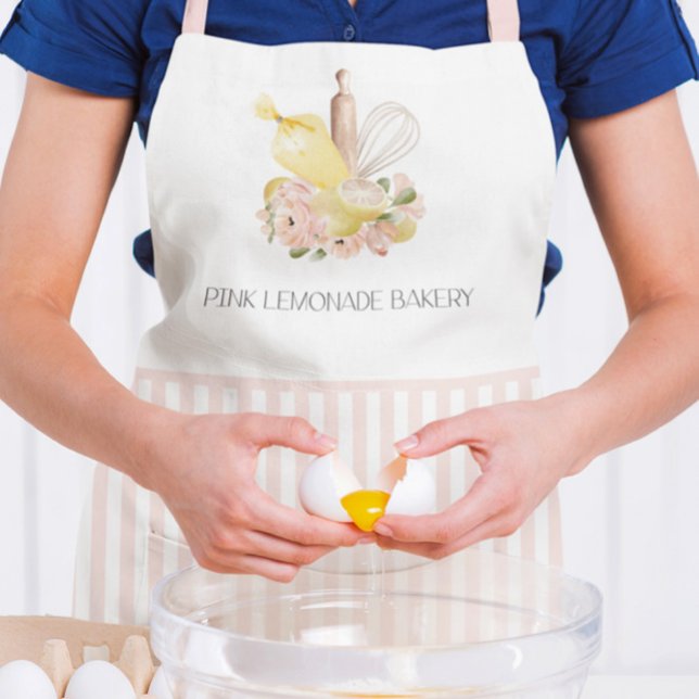 Tablier Bandes roses et blanches Logo personnalisé Pâtisse (Créateur téléchargé)