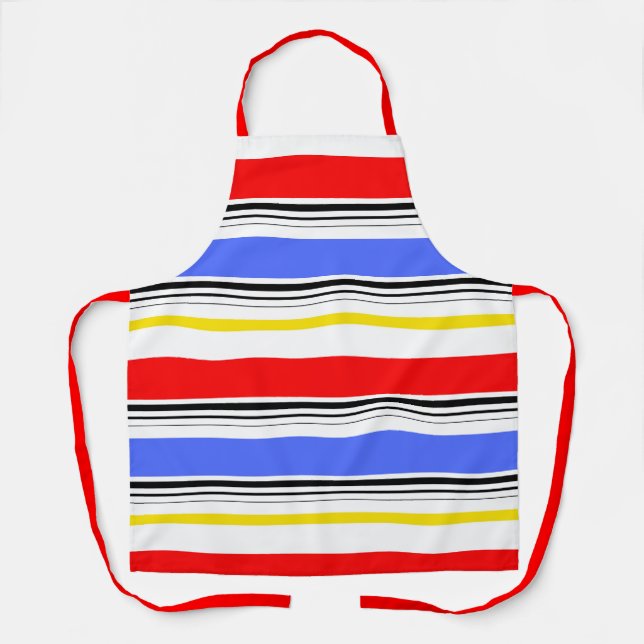 Tablier Bandes rouges bleues et blanches modernes  (Recto)