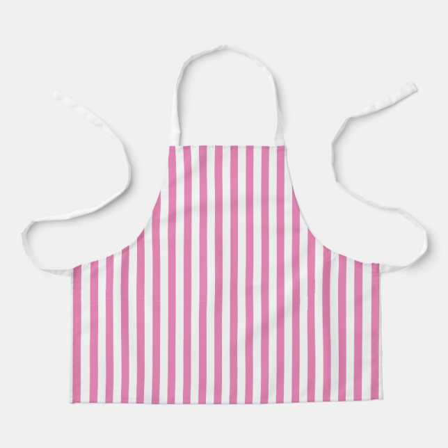 Tablier Bandes verticales minimales chic rose et blanc (Recto)