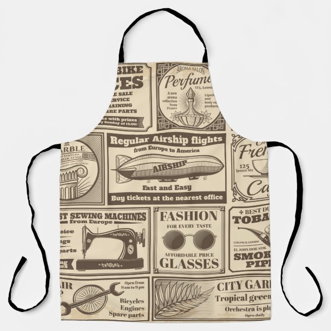 Tablier bannières de journaux vintages et étiquettes publi (Recto)