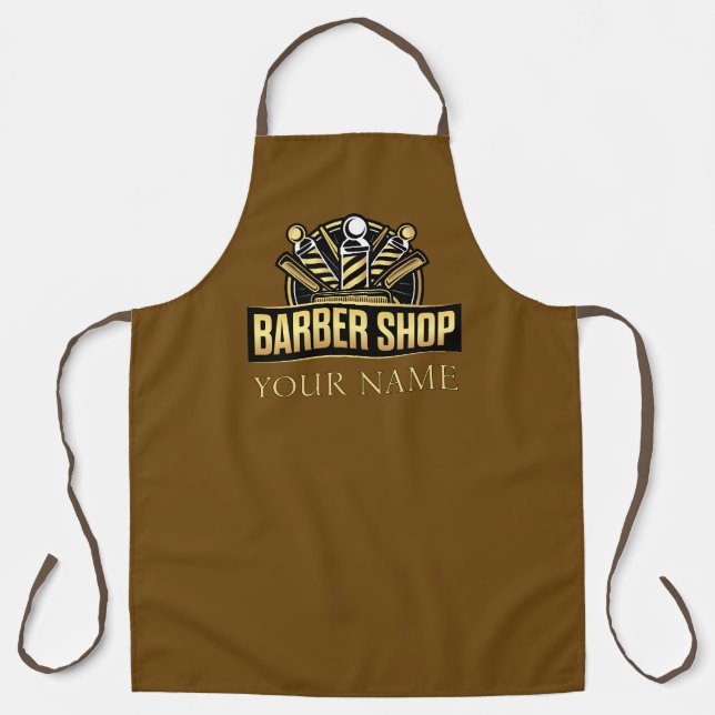 Tablier Barbier nom or logo barbier brun (Recto)