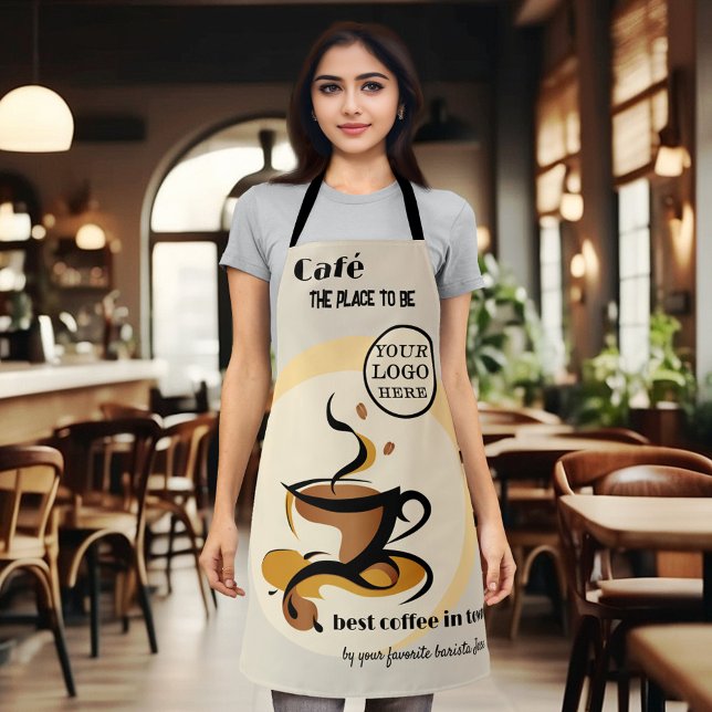 Tablier Barista au café rétro (Apron with a simple design with retro coffee cup - with logo template - café - barista - coffee shop)