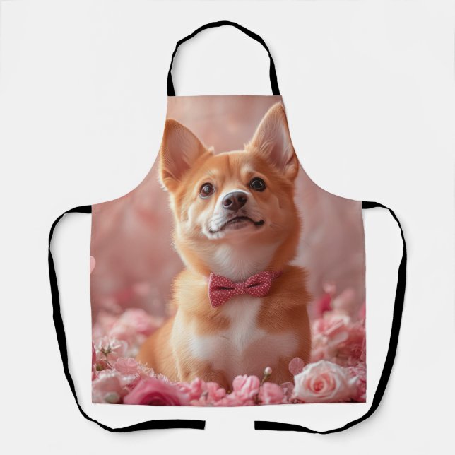 Tablier Basenji avec des roses - Saint-Valentin (Recto)
