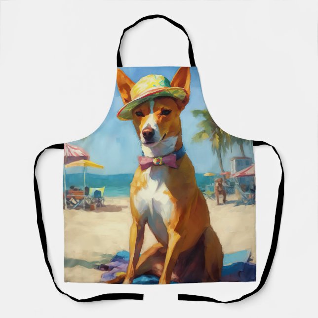 Tablier Basenji sur la plage, cadeau d'été pour les amoure (Recto)