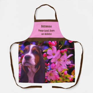 Tablier Basset Hound Fleurs de marionnettes personnalisées