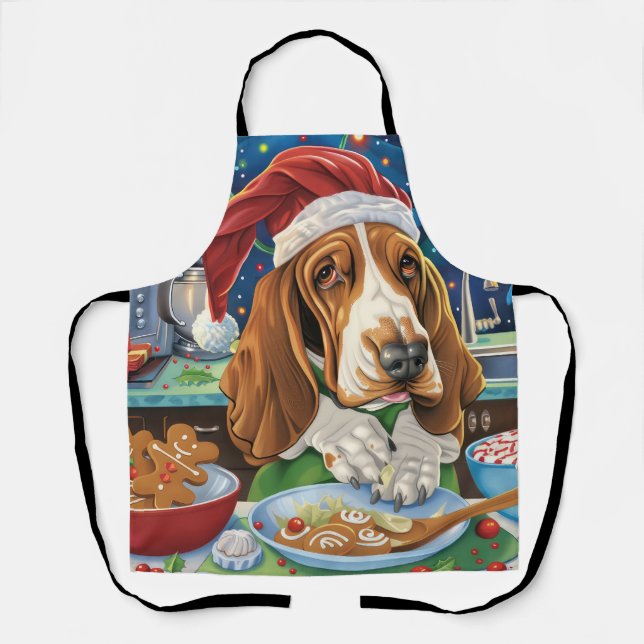 Tablier Basset Hound Gîtes : Noël festif (Recto)