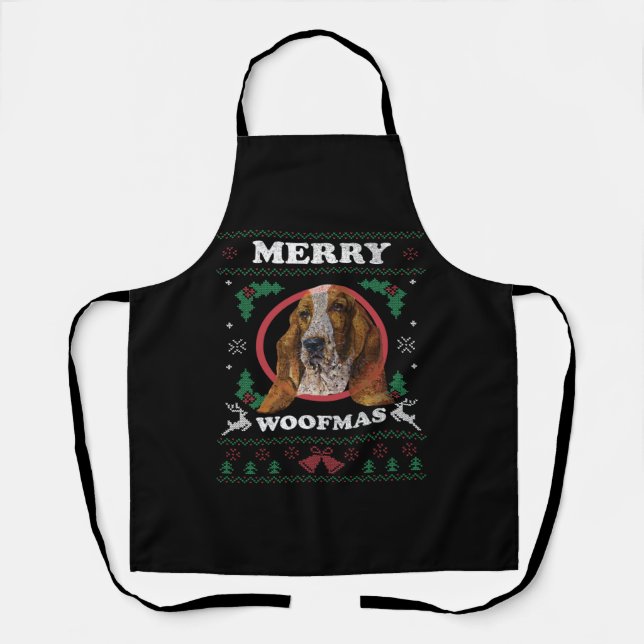 Tablier Basset Hound Joyeux Woofmas Cadeau de Noël Chien (Recto)