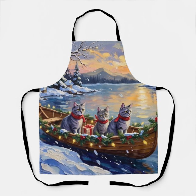 Tablier Bateau de Noël de chat bleu oriental pour les fête (Recto)