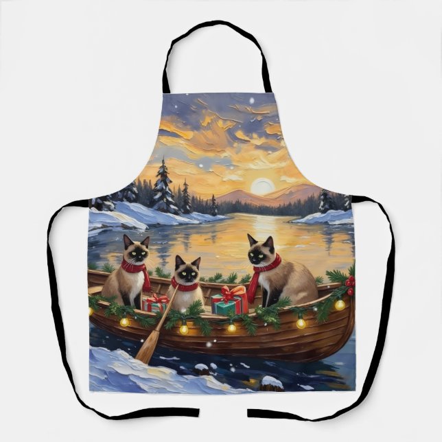 Tablier Bateau de Noël de chat siamois pour les fêtes (Recto)