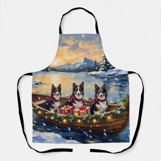 Tablier Bateau de Noël de Rough Collie pour les Fêtes (Recto)