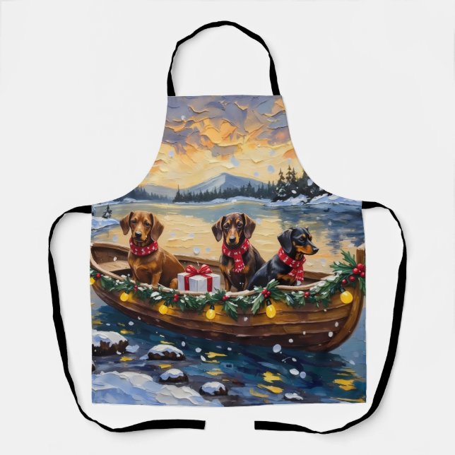 Tablier Bateau de Noël de teckel pour les fêtes (Recto)