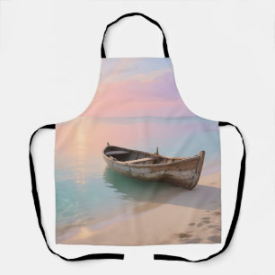 Tablier Bateau en bois sur la plage tropicale au coucher d