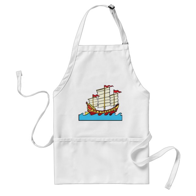 Tablier Bateau traditionnel rouge chinois sur vagues bleue (Devant)