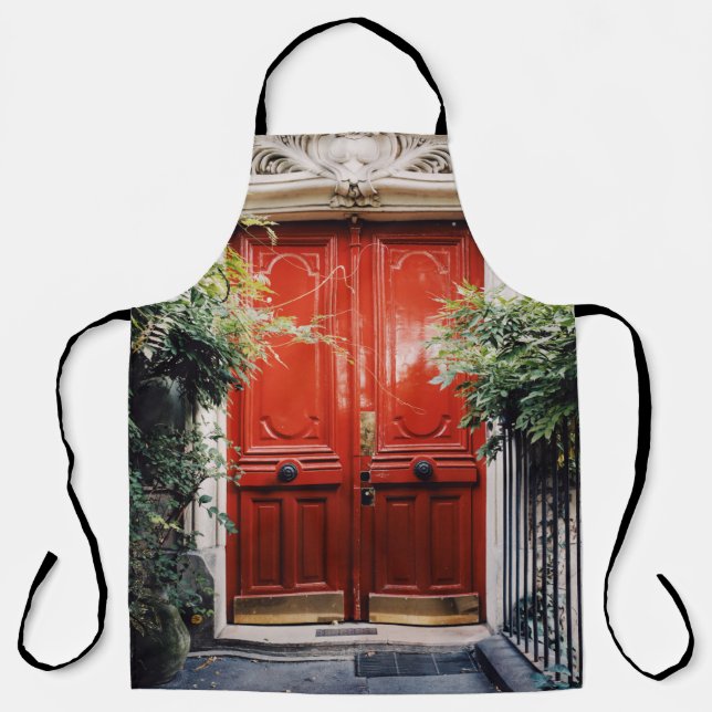 TABLIER BÂTIMENT BLANC MONTRANT FERMÉ PORTE EN BOIS ROUGE (Recto)