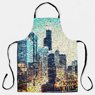 Tablier Bâtiments de la ville bleue en mosaïque avec relie