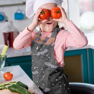 Tablier Bats Éffrayants orange et noir Halloween Enfants