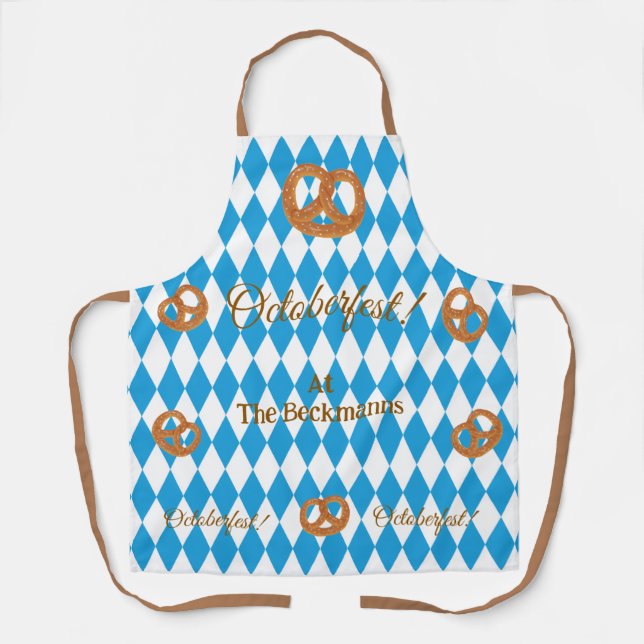 Tablier Bavarois bleu Octoberfest Pretzels PERSONNALISER (Recto)