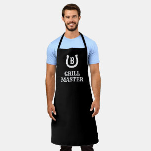 Tablier BBQ noir avec logo de fer à cheval chanceu