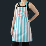 Tablier Beach House Nom personnalisé Blue Cabana Stripe<br><div class="desc">Cuisinez dans le style avec notre Beach House Custom Name Blue Cabana Stripe Apron, un mélange parfait de charme côtier et d'atmosphère personnalisée. Ce tablier animé présente un design rayé de cabane bleu ciel et peut être customisé avec votre nom de famille, date et emplacement établis, ce qui en fait...</div>