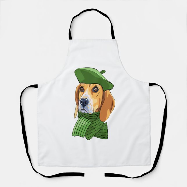 Tablier Beagle de chien en vert béret français (Recto)