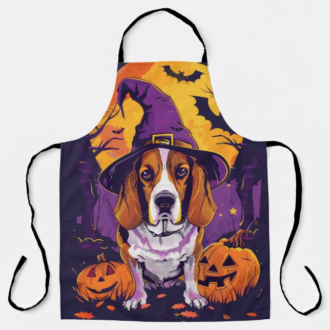 Tablier Beagle éffrayant Halloween Witch Et Citrouille (Recto)