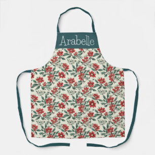 Tablier Bearberry et Cream Floral Apron avec Feuilles vert