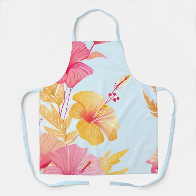 Tablier Beau bel Hibiscus | Fleur Tropicale Aquarelle (Recto)