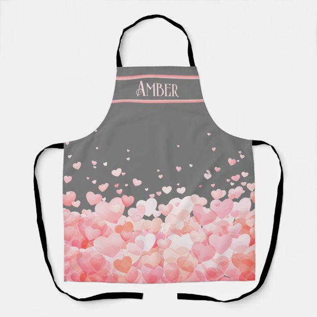 Tablier Beau Coeurs flottants rose sur gris foncé (Recto)