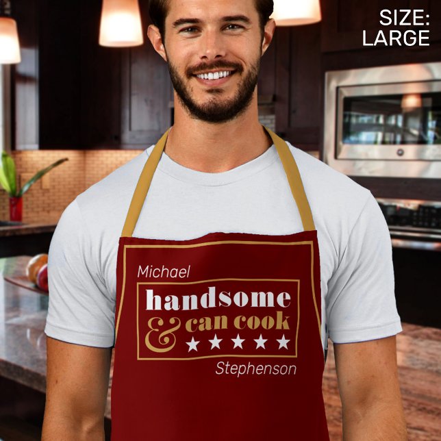 Tablier Beau Cook Chic Rouge foncé Drôle Hommes (Man in kitchen wearing apron)