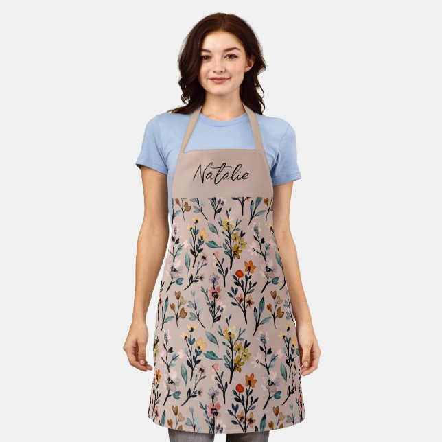 Tablier Beau monogramme botanique rose élégant mignon (Porté)