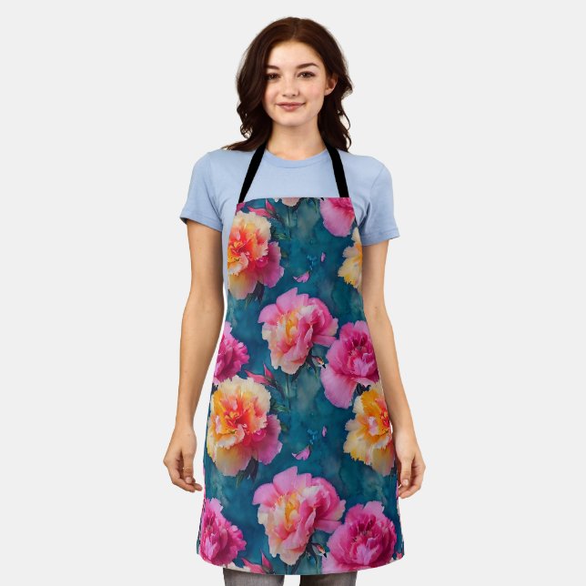 Tablier Beau Motif à fleurs rose doux (Porté)