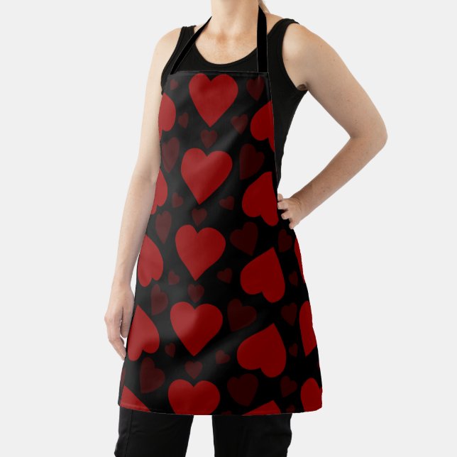 Tablier Beau motif de coeur rouge sur fond noir  (Insitu)