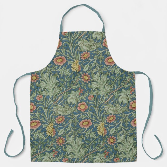 Tablier Beau motif floral William Morris Vert rose (Recto)