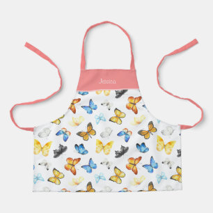 Tablier Beau Motif papillon avec nom Pink Kitchen