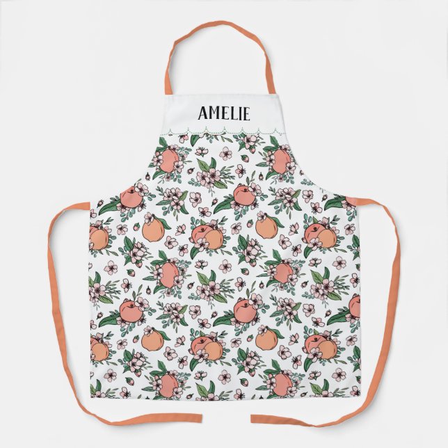Tablier Beau Motif Peach Avec Votre Nom (Recto)