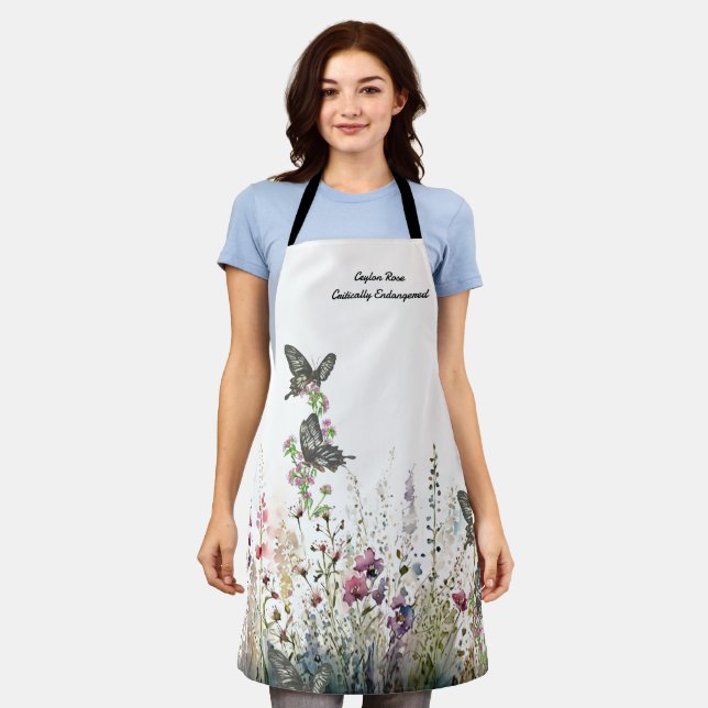 Tablier Beau Peint à la main Rose de Ceylan en voie de dis (Porté)