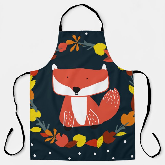 Tablier Beau renard en hiver motif de forêt (Recto)