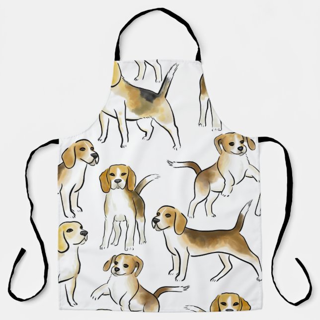 Tablier Beauté beagle : Motif de chien aquarelle (Recto)