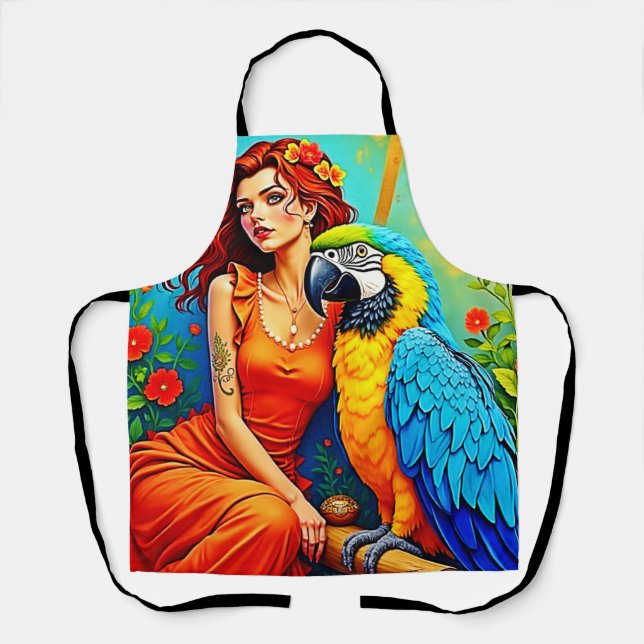 Tablier Beauté tropicale et design de perroquets bleus (Recto)